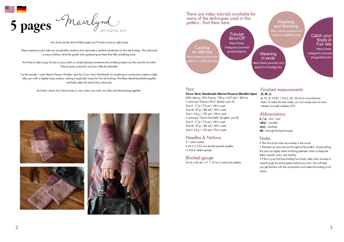 Two Souls - MITTS - Knitting Pattern
